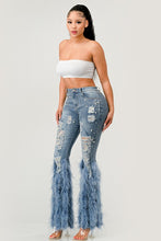 Load image into Gallery viewer, Distressed Pearl Embellished Feather Detail Jeans