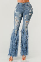 Load image into Gallery viewer, Distressed Pearl Embellished Feather Detail Jeans