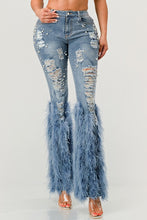 Load image into Gallery viewer, Distressed Pearl Embellished Feather Detail Jeans