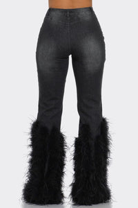 Distressed Pearl Embellished Feather Detail Jeans