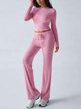 Load image into Gallery viewer, Devine Round Neck Long Sleeve Top and Drawstring Pants Set