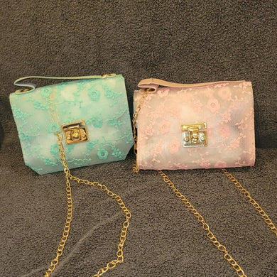 Green  or Pink Floral Purses Small w chain